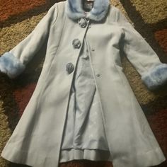 Great Condition, Never Worn Fashionable Winter Coat, Light Blue Long Sleeve Outerwear With Buttons, Light Blue Winter Outerwear With Buttons, Fitted Light Blue Outerwear With Buttons, Fitted Light Blue Outerwear With Button Closure, Classic Light Blue Outerwear For Fall, Classic Light Blue Winter Outerwear, Blue Outerwear For Cold Weather With Button Closure, Blue Outerwear With Button Closure For Cold Weather