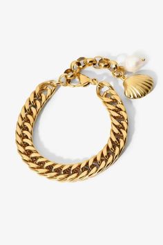 LOVCIA 18K Gold-Plated Curb Chain Bracelet-Bracelets-LOVCIA Bracelet Picture, Ghost Mannequin, Curb Chain Bracelet, Picture Style, Chain Design, Gold Bracelet Chain, Bracelet Collection, The Pearl, Curb Chain