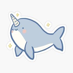 a dolphin with a unicorn horn sticker on it's head and stars around its neck