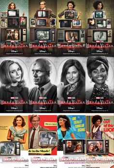 an advertisement for the television show, which features many different people and tv screens on them