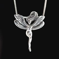 Fairy Necklace Silver Fairy Pendant Fairy Charm Silver Fairy Fairy Jewelry Fairies Goddess Jewelry G Flower Ear Cuffs, Magic Jewelry, Magic Dragon, Dragon Logo, Silver Fairy, Angel Wings Jewelry, Magic Charms, Fairy Pendant, Wing Jewelry