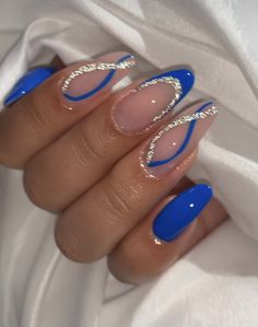 Silver Acrylic Nails, Blue Prom Nails, Blue And Silver Nails, Prom Nails Silver, Aqua Nails, Formal Nails, Blue Acrylic Nails, Designs Nail, Acrylic Nails Coffin Short