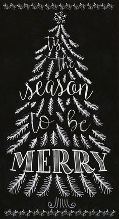 a chalkboard christmas tree with the words season to be merry written in white on a black background