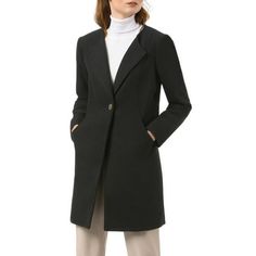 A classic trench coat is the season's must-have cover up. Vintage trench details are softened by a lapel design and one button closure. Clean lines and an elongated silhouette make it more modern than ever. Model measurement: Height 5'8", Chest 32 5/8 inches, Waist 26 inches, Hip 34 5/8 inches, Weight 120 lbs, Model is wearing in size S. Size----Chest Girth----Waist Girth-----Shoulder Width(in inches) XS------------33-----------------25--------------------14 3/4 S--------------35---------------- Chic Solid Pea Coat With Lapel Collar, Elegant Pea Coat For Workwear, Elegant Single-breasted Solid Outerwear, Elegant Workwear Pea Coat In Solid Color, Elegant Solid Color Pea Coat For Workwear, Workwear Outerwear With Suit Collar, Elegant Solid Single-breasted Outerwear, Classic Solid Color Pea Coat For Work, Elegant Wool Coat For Office In Solid Color