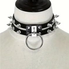 Punk Style Pu Leather Necklace, Gothic Adjustable Neck Jewelry Accessory Measurements In Pic Edgy Black Spiked Choker, Adjustable Metal Grunge Choker, Adjustable Emo Choker For Alternative Fashion, Adjustable Punk Choker For Alternative Fashion, Punk Black Metal Choker, Black Metal Punk Choker, Edgy Adjustable Metal Choker, Edgy Metal Choker, Adjustable Metal Edgy Choker