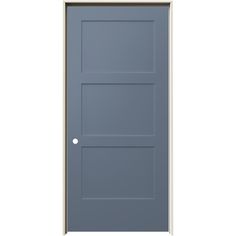 Smooth surface for a modern, crisp look. 3-Panel design is straight-lined and easily adapts to both contemporary and traditional styles. Solid core option to reduce sound from traveling through your home and give you the feel of a solid wood door. Door is prehung in frame for easy installation. Door slab has a 6-sided factory applied paint finish that is ready to be installed into an existing opening. Right-hand is when the knob is on the right and the door opens toward you. Trimmable allowance Blue Interior Doors, Prehung Interior Doors, Greek Villas, Solid Wood Doors, Storm Door, Solid Core, Blue Interior, Interior Door, In Frame