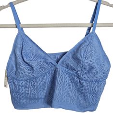 Aerie Blue Lace Bralette. Nwt. Size Large. T #43 Blue Seamless Bra For Loungewear, Blue Summer Bra For Vacation, Casual Beach Bra For Spring, Blue Summer Vacation Bra, Light Blue Summer Bra, Casual Blue Fitted Bra, Lace Bralette, Blue Lace, Fashion Ideas