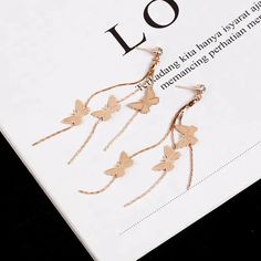 LOVCIA Charming Butterfly Tassel Earrings: Korean Style Fashion Jewelry for Women and Girls Big Dangle Earrings, Chain Letter, Earring Wedding, Pendant Watches, Tassel Drop Earrings, Chain Fashion, Hanging Earrings, Trendy Accessories, Elegant Earrings