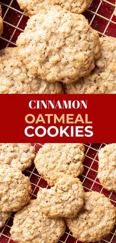 cinnamon oatmeal cookies on a cooling rack with the words, cinnamon oatmeal cookies