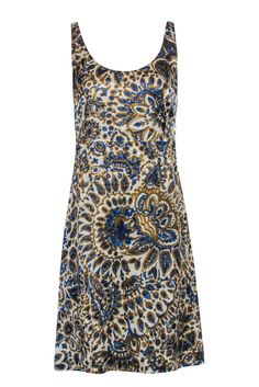 Current Boutique-Chloe - Cream, Gold, & Blue Print Sleeveless Dress Sz 6 Chic Gold Sleeveless Dress For Spring, Gold Sleeveless Chic Dress For Spring, Gold Sleeveless Summer Dress, Gold Floral Print Sleeveless Dress, Gold Sleeveless Beach Dress, Gold Sleeveless Floral Print Dress, Gold Sleeveless Dress With Floral Print, Sleeveless Gold Beach Dresses, Sleeveless Gold Dress For The Beach