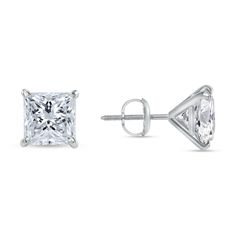 5.50 Carat Princess Cut Studs Screw Back Martini Earrings in Solid 14K White Gold These exquisite simulated diamond stud earrings are crafted out of solid 14k white gold and brilliant man-made diamonds. This design of stud earrings is one of the most desired and classy of all. The diamonds are set in a unique, secure, 4-prong martini style setting. The diamonds emit every shade of light that a natural diamond would emit. The radiance and fire of these created diamonds is equivalent if not superior to a natural diamond of a VVS1 Clarity, D Color, Excellent Cut. Brand --> Shine Brite With A Diamond Total Carat Weight (TCW) --> 5.50 Carat (2.75 Ct. (Approx. 8.75 mm) each) Metal --> Real, Genuine, Solid White Gold Metal Purity --> 14K (585) Gem Type --> Man-Made/Simulated Diamond Design --> St White Diamond Cut Earrings For Formal Events, Silver Earrings With Single Lab Grown Diamond, Silver Earrings With Single Lab-grown Diamond, White Gold Single Diamond Earrings For Formal Occasions, White Gia Certified Diamond Earrings For Formal Occasions, Formal White Gold Single Diamond Earrings, Silver Certified Diamond Earrings, Formal Platinum Earrings With Single Diamond, White Diamond-shaped Jewelry With Prong Setting