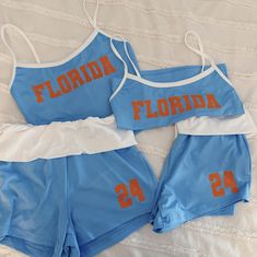 Custom, hand made set with custom writing and number Blue Game Day Outfit, Uf Gameday Outfit, Greek Picnic, Fsu Gameday, Gameday Fits, College Gameday Outfits, Gameday Outfits, Chomp Chomp, College Gameday