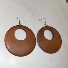 Wooden Circle Dangle Earrings Round Hook Wood Set Of Earrings Jewelry Ears See Measurements In Photos Brown Round Earrings For Pierced Ears, Nickel-free Brown Circular Earrings, Square Crystal Earrings, Wooden Circle, Tory Burch Earrings, Diamond Shape Earrings, Medium Blonde, Western Earrings, Purple Diamond