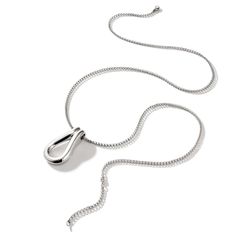 The John Hardy Surf Collection features modern, sculpted lines that emulate ocean waves. Crafted in sterling silver, this Surf Pendant Necklace features a high-polish finish and a rippled link element. The pendant measures 44mm in length and 24.5mm in width and is suspended from chain that can be worn at 30 or 32 inches in length. John Hardy Style #: NB901056X30-32 Modern Twist Silver Teardrop Jewelry, Contemporary Silver Drop Jewelry, Modern White Gold Necklace With Shiny Finish, Sleek Silver Jewelry With Polished Finish, Sleek Silver Jewelry With Shiny Finish, Modern Stainless Steel Necklace With Polished Finish, Modern Long Drop Box Chain Jewelry, Modern Jewelry With Polished Snake Chain, Modern White Gold Teardrop Pendant Jewelry