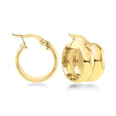 Ross-Simons - Italian 14kt Yellow Gold Puffed Huggie Hoop Earrings. 5/8". These stunning huggie hoop earrings will instantly bring a sense of modern elegance to your style. Crafted in Italy of 14kt yellow gold, the puffed pair gleams with a high polish for long-lasting shine. Hanging length is 5/8". Snap-bar, 14kt yellow gold puffed huggie hoop earrings. Huggie Hoop Earrings, Jewelry Earrings Hoops, Modern Elegance, Sense, Fine Jewelry, Jewelry Earrings, Hoop Earrings, In Italy, Long Lasting