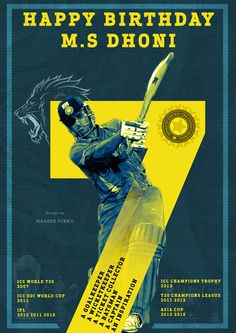 a baseball player holding a bat in front of a number seven sign with the words happy birthday ms dhoni on it