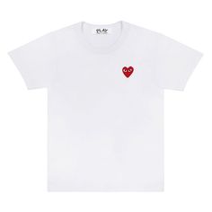 Comme Des Garcons Play - White PLAY T-Shirt With Red Heart Logo - XL - White/Red Summer White Shirt With Heart Graphic, White Crew Neck Shirt With Heart Graphic, Comme Des Garcons T Shirt, Cdg Shirt, Red Play, Cdg Play, Play Comme Des Garcons, Comme Des Garcons Shirt, Comme Des Garcons Play