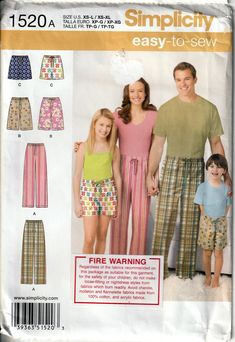 an adult and two children's clothing sewing pattern