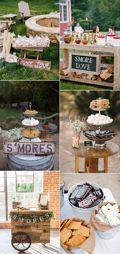 a collage of photos showing different types of desserts and snacks on display at an outdoor event