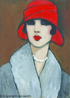 a painting of a woman wearing a red hat