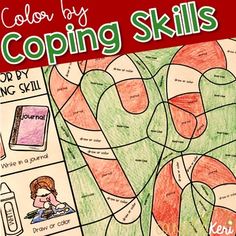 the coloring book for coping skills is shown with candy canes and books on it