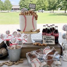 a baseball themed birthday party with snacks and treats