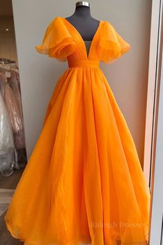 Short Sleeves Orange Long Prom Dresses Orange Formal Dresses, डिजाइनर कपड़े, Celebrity Style Dresses, Long Formal Dress, Evening Dresses With Sleeves, Bohol, Ball Gowns Evening, فستان سهرة, Custom Size Dresses