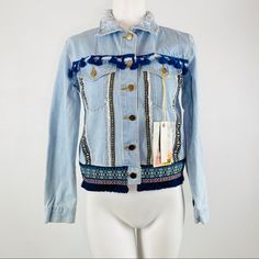 Denimland Paris Collection Short Denim Jacket Distressed Tassels Measurements Lying Flat: Arm Pit To Arm Pit: 17 Inches Length: 18 Inches Material: 76% Cotton, 22% Polyester, 2% Spandex New With Tags Spring Bohemian Denim Jacket With Frayed Hem, Distressed Denim Blue Button-up Outerwear, Punk-style Distressed Cotton Denim Jacket, Fur Jean Jacket, Old Navy Jean Jacket, Green Denim Jacket, Navy Denim Jacket, Double-breasted Denim Outerwear With Button Closure, Pink Denim Jacket