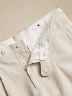 Arroyo Cotton-Linen Suit Pant | Banana Republic Classic White Flat Front Pants, White Spring Pants With Pressed Crease, White Elegant Flat Front Bottoms, Fitted White Flat Front Pants, White Pants With Pressed Crease For Spring, Elegant White Flat Front Bottoms, White Bottoms With Pressed Crease For Spring, Classic White Pants With Pressed Crease, Formal Cream Cotton Bottoms