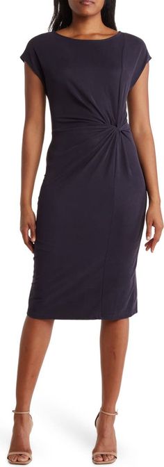 NORDSTROM RACK Side Knot Modal Blend Midi Dress | Nordstromrack Casual Ruched Midi Dress For Work, Versatile Knee-length Midi Dress For Work, Workwear Ruched Midi Dress With Surplice Neckline, Ruched Midi Dress With Surplice Neckline For Work, Fitted Midi Dress With Twist Front, Stretch Ruched Midi Dress For Work, Ruched Stretch Midi Dress For Work, Knee-length Ruched Midi Dress For Work, Ruched Knee-length Midi Dress For Work