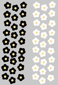 two different types of flowers with black and white petals on them, one has yellow centers