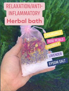 Lavender Chamomile Bath Salts Diy, Diy Relaxing Bath Soak, Tea Bath Recipes, Bath Spells, Witchy Bath, Witch Bath, Spell Bath, Bath Salts Diy Recipes