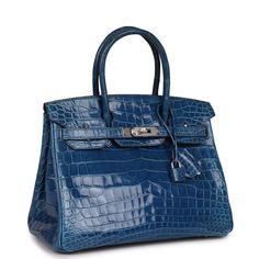 This Birkin is in Mykonos shiny Niloticus crocodile with palladium hardware and has tonal stitching, front flap, two straps with center toggle closure, clochette with lock and two keys, and double rolled handles.The interior is lined with Mykonos chevre and has one zip pocket with an Hermes engraved zipper pull and an open pocket on the opposite side.Collection: Q Square Origin: FranceCondition: Pre-owned; Excellent - This bag retains its shape and structure, the exterior shows minor signs of we Mykonos Blue, Birkin 30, Hermes Birkin 25, Hermes Birkin 30, Birkin 25, Crocodile Leather, Hermes Bags, Casual Backpack, Hermes Birkin