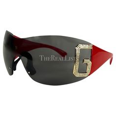 Luxury Designer Red Sunglasses, Luxury Gold Rimless Shield Sunglasses, Dolce And Gabbana Sunglasses, Funky Glasses, Rhinestone Sunglasses, The Early 2000s, Dolce Gabbana Sunglasses, Cute Glasses, Rimless Sunglasses