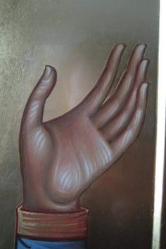 a painting of a hand holding something in it's palm