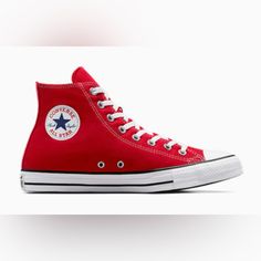 Converse Size 9 Men 11 Wmns Chuck Taylor All Star High Red M9621 Unisex University Red High-top Lace-up Sneakers With Rubber Sole, University Red Lace-up High-top Sneakers With Rubber Sole, University Red High-top Sneakers With Laces, Casual Sneakers In University Red With Vulcanized Sole, Casual Sneakers With Vulcanized Sole In University Red, University Red Vulcanized Lace-up Sneakers, University Red High-top Lace-up Sneakers With Cushioned Footbed, Casual University Red High-top Sneakers With Rubber Sole, Red Mid-top Canvas Shoes For Streetwear