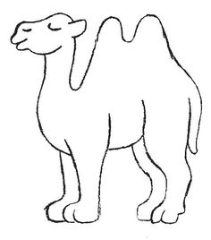 a drawing of a camel that is standing on the ground with its head turned to the side