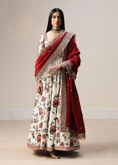 Luxury Floral Printed Pakistani Party Wear Long Frock Pishwas Style Multicolor Anarkali Salwar Kameez With Traditional Drape, Multicolor Chanderi Anarkali Set For Reception, Multicolor Anarkali Kurta With Traditional Drape, Multicolor Dresses With Dabka Work For Reception, Multicolor Dabka Work Dresses For Reception, Anarkali Choli With Dabka For Navratri, Navratri Anarkali Style Dabka Choli, Designer Dabka Choli For Navratri, Navratri Designer Choli With Dabka Embroidery