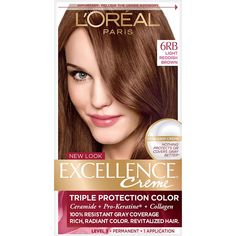 L'Oreal Paris Excellence Creme Permanent Hair Color, 6RB Light Reddish | Silver Rod Pharmacy Reddish Brown Hair Color, Red Brown Hair Color, Revlon Colorsilk, Caring For Colored Hair, Grey Hair Coverage, Reddish Brown Hair, Light Ash Brown, Color Conditioner, Red Brown Hair