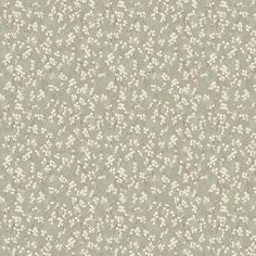 a wallpaper with small white flowers and leaves on grey background, suitable for use in interior or exterior decor