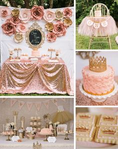 a collage of pictures with cakes, desserts and decorations