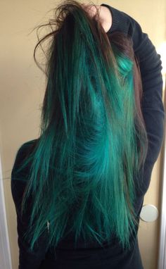 Turquoise Hair Color Ideas, Turquoise Underneath Hair, Black Green And Blue Hair, Black Hair With Turquoise Underneath, Blue Hair Green Highlights, Peekaboo Hair Color Turquoise, Turquoise Peekaboo Hair, Dark Blue And Teal Hair, Turquoise And Black Hair