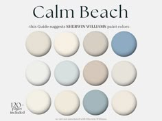 the color palettes for calm beach are shown in shades of blue, beige and white