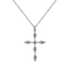 Amplify your faith with this simply stunning cross pendant. Its platinum plated sterling silver design is highlighted with cubic zirconia Diamonique simulated diamonds. Elegant Cubic Zirconia Cross Pendant Necklace, Elegant Cubic Zirconia Cross Necklace, Fine Jewelry Cubic Zirconia Cross Necklace, Elegant Diamond White Cross Pendant Necklace, Elegant Sterling Silver Crucifix Necklace, Elegant Cross Necklace With Diamond Accents In Cubic Zirconia, Elegant Silver Cross Necklace With Cubic Zirconia, Wedding Silver Cross Necklace With Cubic Zirconia, Elegant Cross Necklace With Diamond Accents And Cubic Zirconia