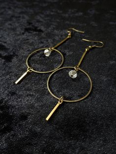 "These stylish minimalist statement earrings are not small but very lightweight for their size. The mixed metal design adds interest. The circle and the ear wires are antique brass tone but the straight links are made of raw brass which, for now anyway, is shiny and yellow. It will probably darken overtime as all brass does. But for now it's bright yellow. You'll have to select your ear wires before checkout. See all available options in the last photo. Total length of the earrings will vary sli Minimalist Brass Drop Earrings, Minimalist Circle Brass Earrings, Minimalist Brass Linear Earrings With Ear Wire, Minimalist Gold Linear Brass Earrings, Minimalist Necklace Silver, Wire Crochet Jewelry, Tube Necklace, Stone Dangle Earrings, Wire Work Jewelry