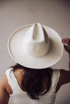 HAT Details: 100% Australian wool. Pinched fedora crown. Stiff wide pencil roll brim. Tall crown height. Great sun protection. This exclusive hand-shaped crown featuring a combination of a pinched fedora + triangle crown, complemented by a pencil roll brim gives this style a unique, one-of-a-kind vibe. Classic Kentucky Derby Hat With Structured Crown, White Wool Hat With Flat Brim, White Flat Brim Wool Hat, White Wool Flat Brim Hat, Hat Photoshoot Ideas, Hat Photoshoot, White Fedora Hat, White Fedora, Tall Crown