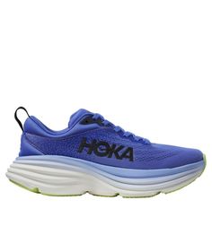 The most cushioned running shoe in HOKA's lineup is back, delivering a softer, smoother ride mile after mile. We recommend ordering half size larger than your regular shoe size; or your regular HOKA size. Handwash, dry flat. Lightweight, resilient foam midsole provides superior cushion for long-lasting comfort. Partially-gusseted tongue and heel pull tab for easier on/off. Recycled-content mesh lining. Durabrasion rubber outsole placed strategically for durability. Vegan upper of lightweight, breathable engineered mesh. Ortholite® hybrid sockliner provides all-day support. Imported. | Women's HOKA Bondi 8 Running Shoes, Rubber Hoka Bondi 8, Hoka Shoes, Shoes Running, Pull Tab, Running Shoe, Ll Bean, Hoka Running Shoes, Womens Running Shoes, L L Bean