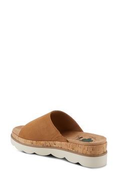 A sporty, scalloped sole is outfitted with RELIFE shock absorbency tech and stacked with a cushy cork footbed in this easy-on slide with crave-worthy comfort. 2" heel; 1 1/4" platform Synthetic upper/textile lining/synthetic sole Imported Hallmark Ventura Sandal, Camel, Womens Sandals, Nordstrom, Sandals, Heels