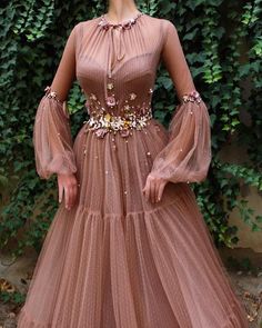 Lush Spirit Gown – Teuta Matoshi Teuta Matoshi, Sleeved Wedding, Look Formal, Tulle Evening Dress, Long Evening Gowns, Prom Dresses With Sleeves, Tulle Fabric, Handmade Dresses, Formal Gowns