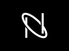 a black and white logo with the letter n in it's center, on a dark background